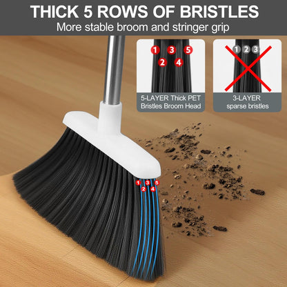 BSKLIN Broom and Dustpan Set for Home, 52" Long Handle Standing Small, White