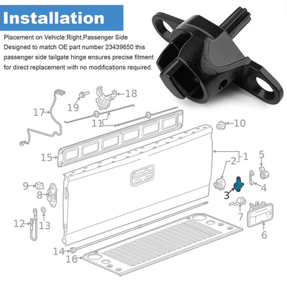 Tailgate Hinge RH Passenger Side 23439650 for GMC Canyon 2015–2022, Sierra 14–19
