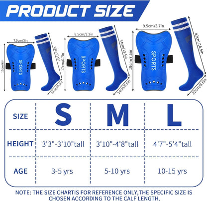 Syhood Soccer Shin Guards and Socks for Toddler Kids Youth, M Size, Blue