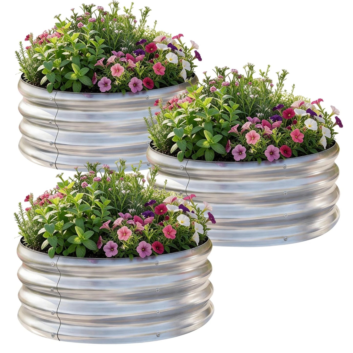AHEONLAR 3Pack 2x2x1 ft Round Galvanized Raised Garden 2x2x1ft(3pack), Silver