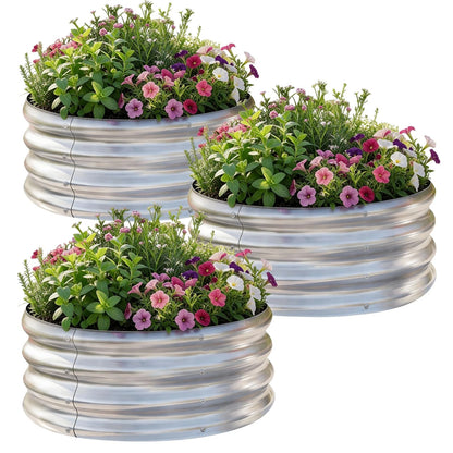 AHEONLAR 3Pack 2x2x1 ft Round Galvanized Raised Garden 2x2x1ft(3pack), Silver