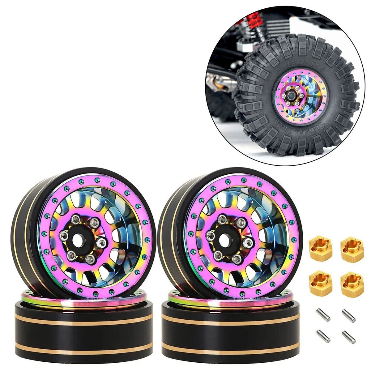 4pcs 1.1" Brass + Aluminium Alloy Wheel Hubs Rims for Axial SCX24 1/24 RC Car