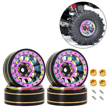 4pcs 1.1" Brass + Aluminium Alloy Wheel Hubs Rims for Axial SCX24 1/24 RC Car