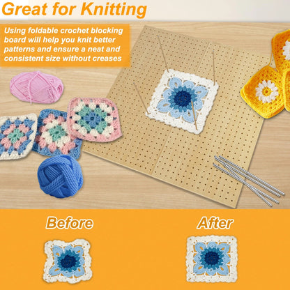 15.5" x 15.5"Foldable Crochet Blocking Board with 15.5 * * 0.5, Wooden
