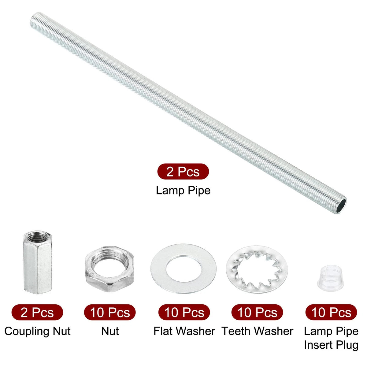 PATIKIL M10 Thread 7.87" Lamp Pipe Kit with Lock Nuts Washers, 7.87", Silver