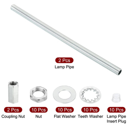 PATIKIL M10 Thread 7.87" Lamp Pipe Kit with Lock Nuts Washers, 7.87", Silver