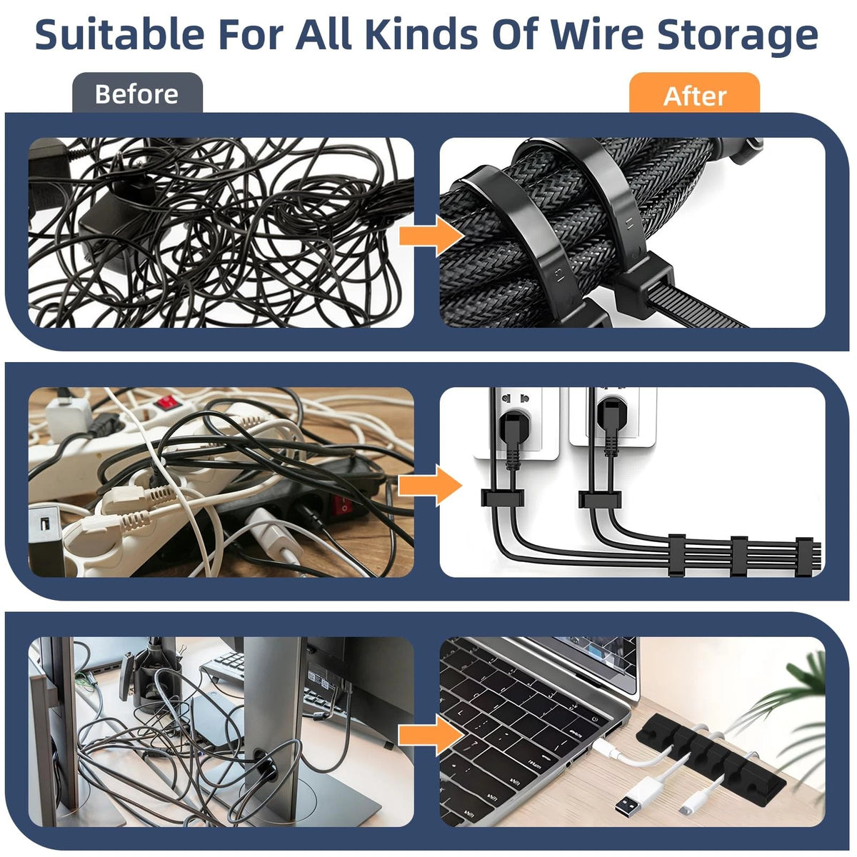 319pcs Cable Management Organizer Kit, Desk Cord Organizer, 98 Adhesive Black