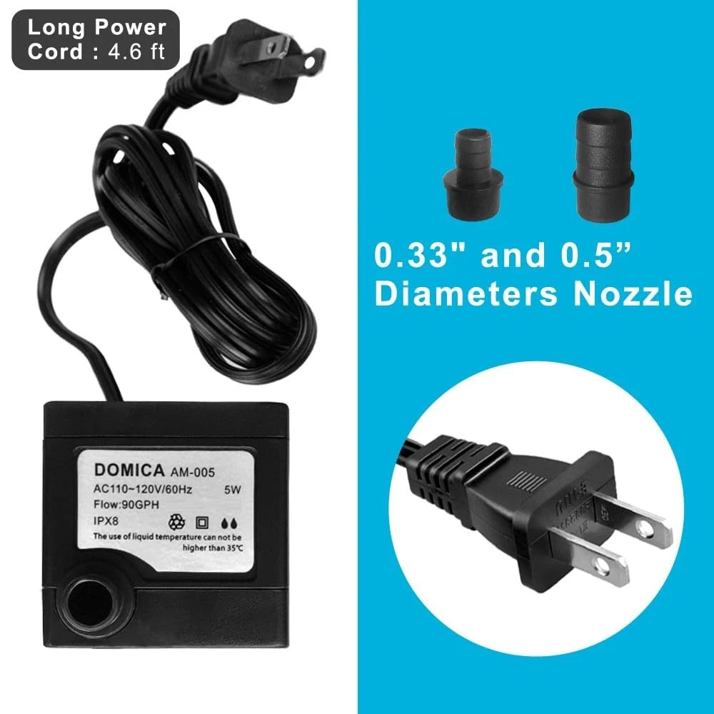 90 GPH Mini Submersible Pump, Small Fountain Pump (5W 90 5W, Black