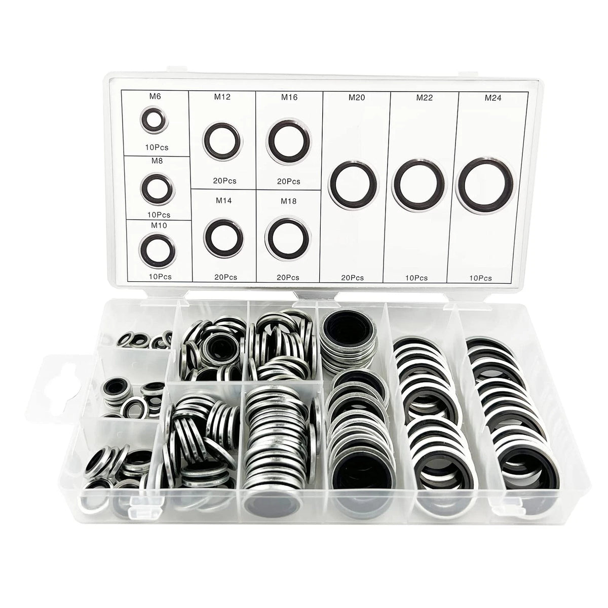 150Pcs Automotive Self-Centered Bonded Seal Gasket 6mm to 24mm, Silver