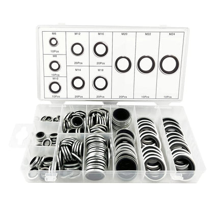 150Pcs Automotive Self-Centered Bonded Seal Gasket 6mm to 24mm, Silver