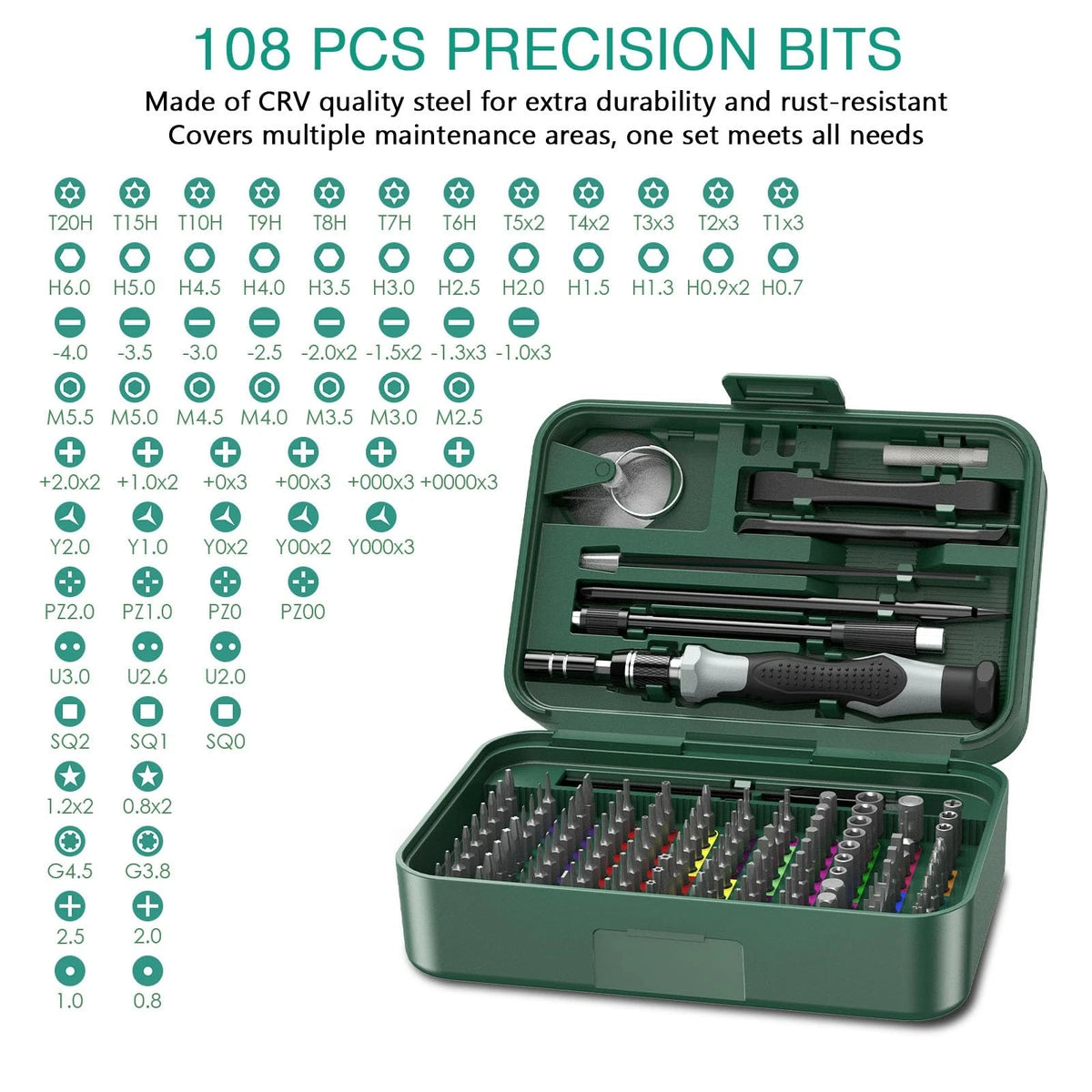 ORIA Precision Screwdriver Set, 132 in 1 Magnetic Repair Tool 132 IN 1, Green