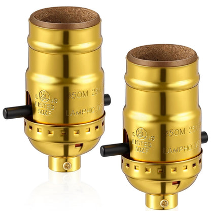 Saysurey 2 Pack UL Listed Lamp Socket with Push On/Off, E26 Threaded Gold