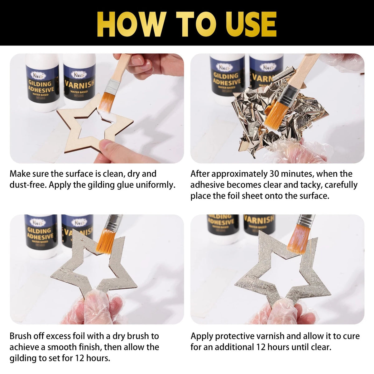 KINNO Gilding Adhesive Set, Gold Leaf Kit with 8cm, 4 colors gilding set