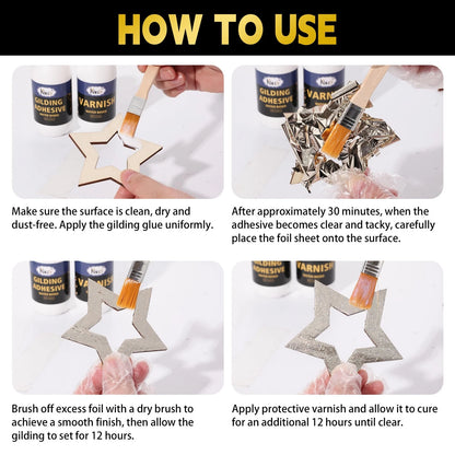 KINNO Gilding Adhesive Set, Gold Leaf Kit with 8cm, 4 colors gilding set