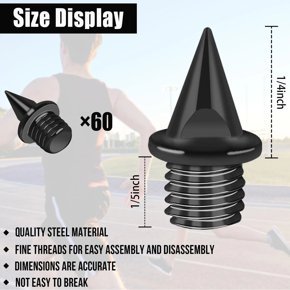JULMELON 1/4 Inch Steel Track Spikes,60pcs Spikes with Inch, Black