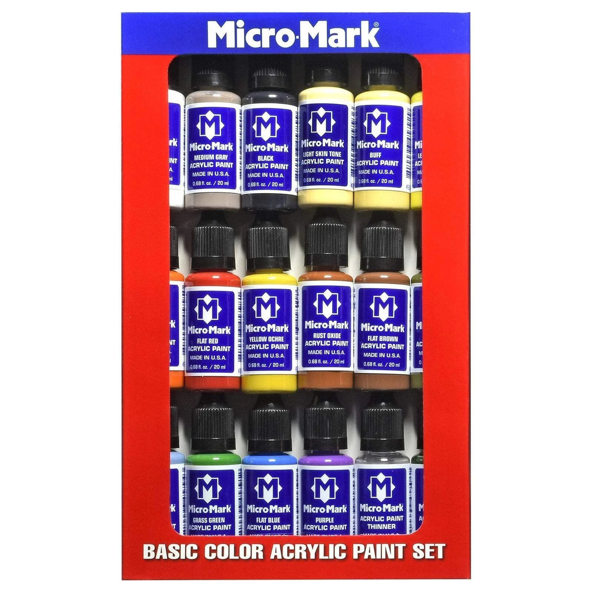 Micro-Mark Basic Color Model Paint Set - 0.68 Fl Oz (Pack of 1), Multicolor