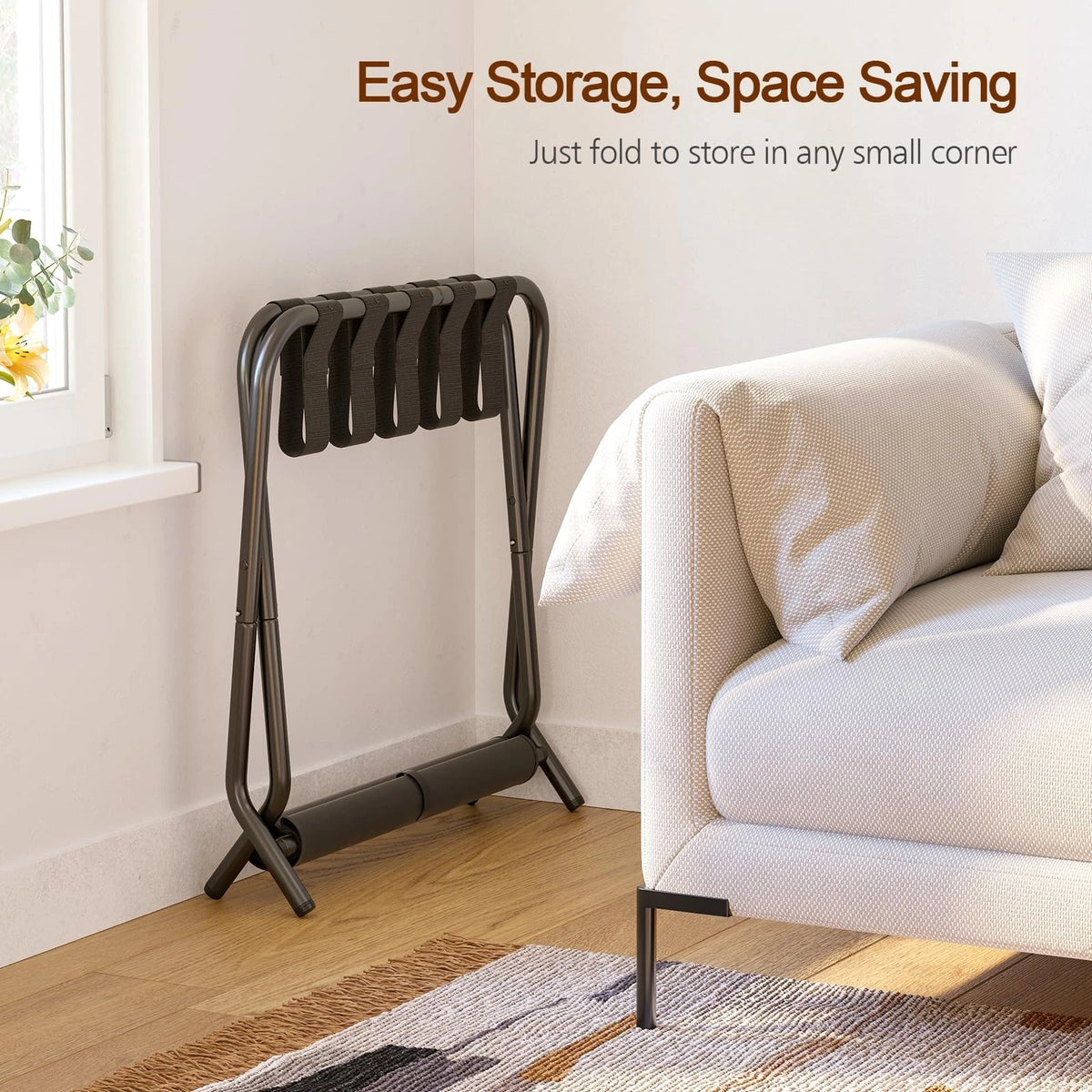 AMHANCIBLE Luggage Rack, Set of 2, Foldable Suitcase Stands Black