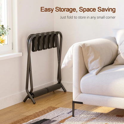 AMHANCIBLE Luggage Rack, Set of 2, Foldable Suitcase Stands Black