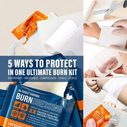 EVERLIT Burn Kit with Sterile Waterproof Wound Dressing | Hydrogel-Foam Red