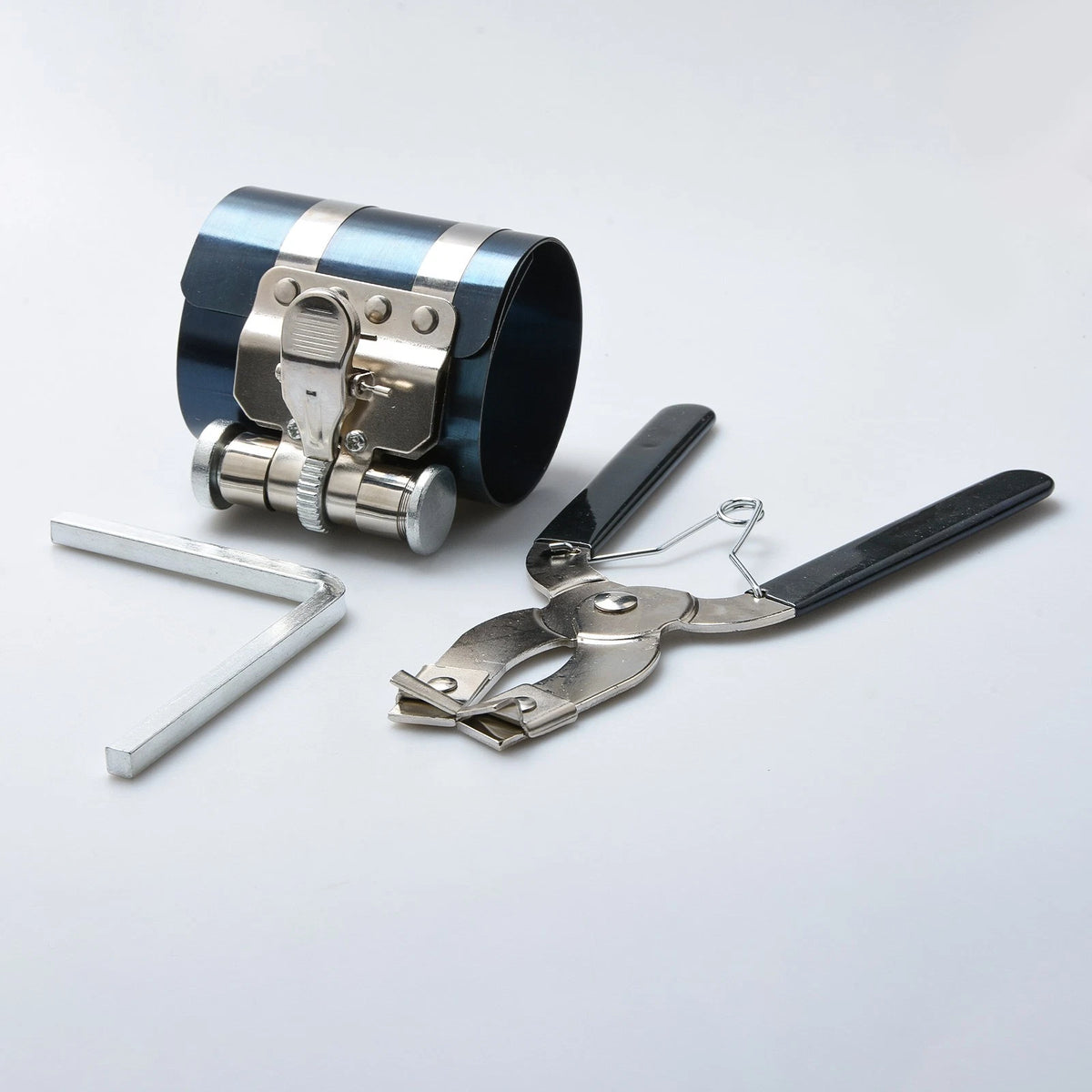 Non-slip Piston Ring Compressor Tool Set with Pliers & Wrench for Engine Rebuild