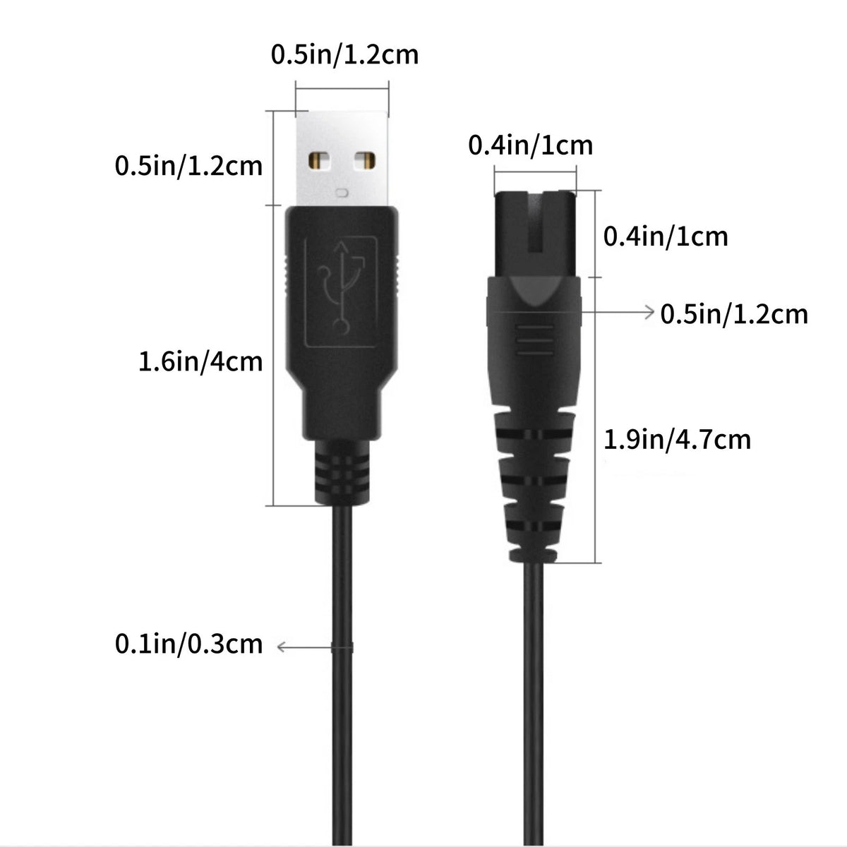 Replacement USB Cable for Shaver Charger DC 12-24V 1A Power Cord 124 cm Long