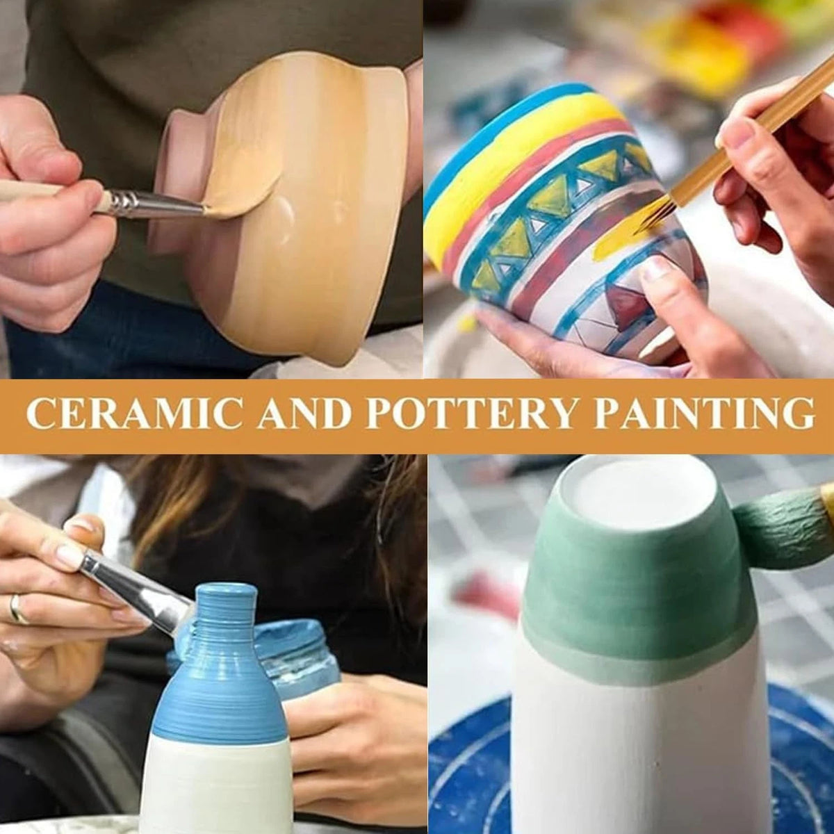 12 PCS Pottery Glaze Brushes Set with Goat Hair & Hake Beige