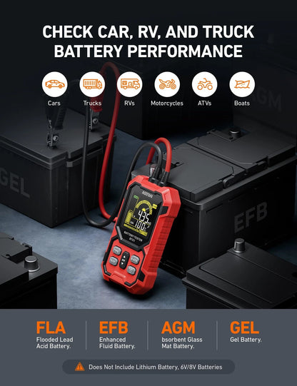 AstroAI Car Battery Tester, 12V/24V Digital Automotive Meter Diagnostic Red