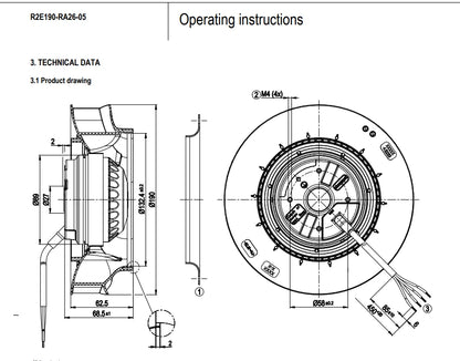 R2E190-RA26-05 Ebmpapst Centrifugal Fan 230VAC 65/62W 0.29A ??190mm Cooling Fan