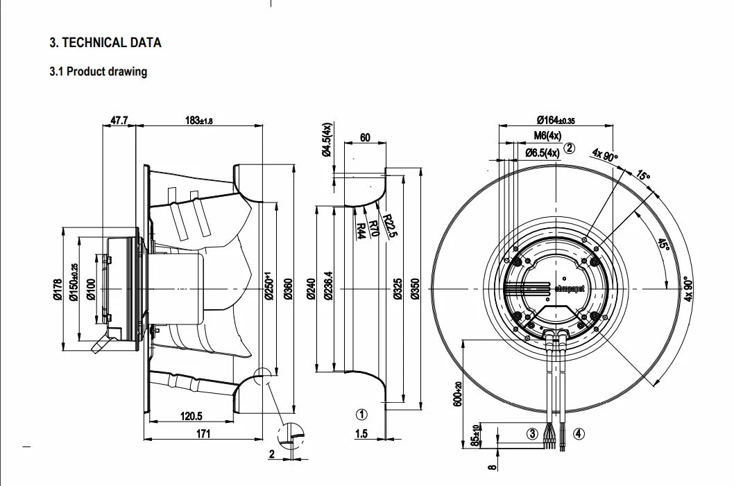 Ebmpapst Fan R3G500-RA28-03 Centrifugal Fan 400VAC 500MM EC Air Conditioning Fan