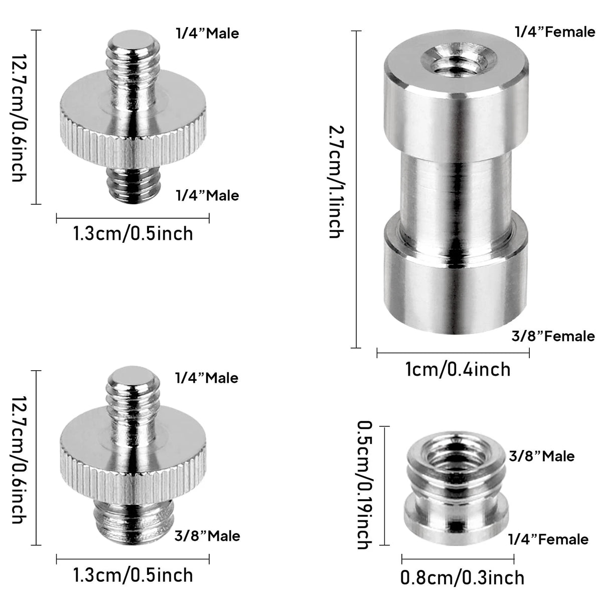 Camera Screw Set - 20pcs Tripod Adapter Mounts for 1/4" to 3/8" 1/4", Silver