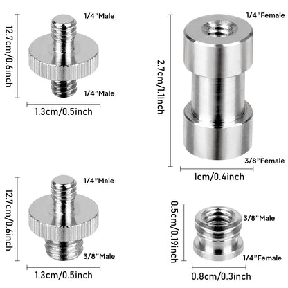 Camera Screw Set - 20pcs Tripod Adapter Mounts for 1/4" to 3/8" 1/4", Silver