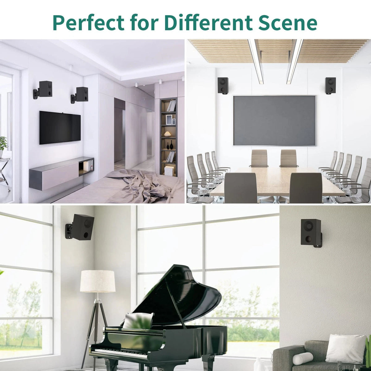 HomeMount Speaker Wall Mount Brackets - Surround & Adjustable, 2P-Black