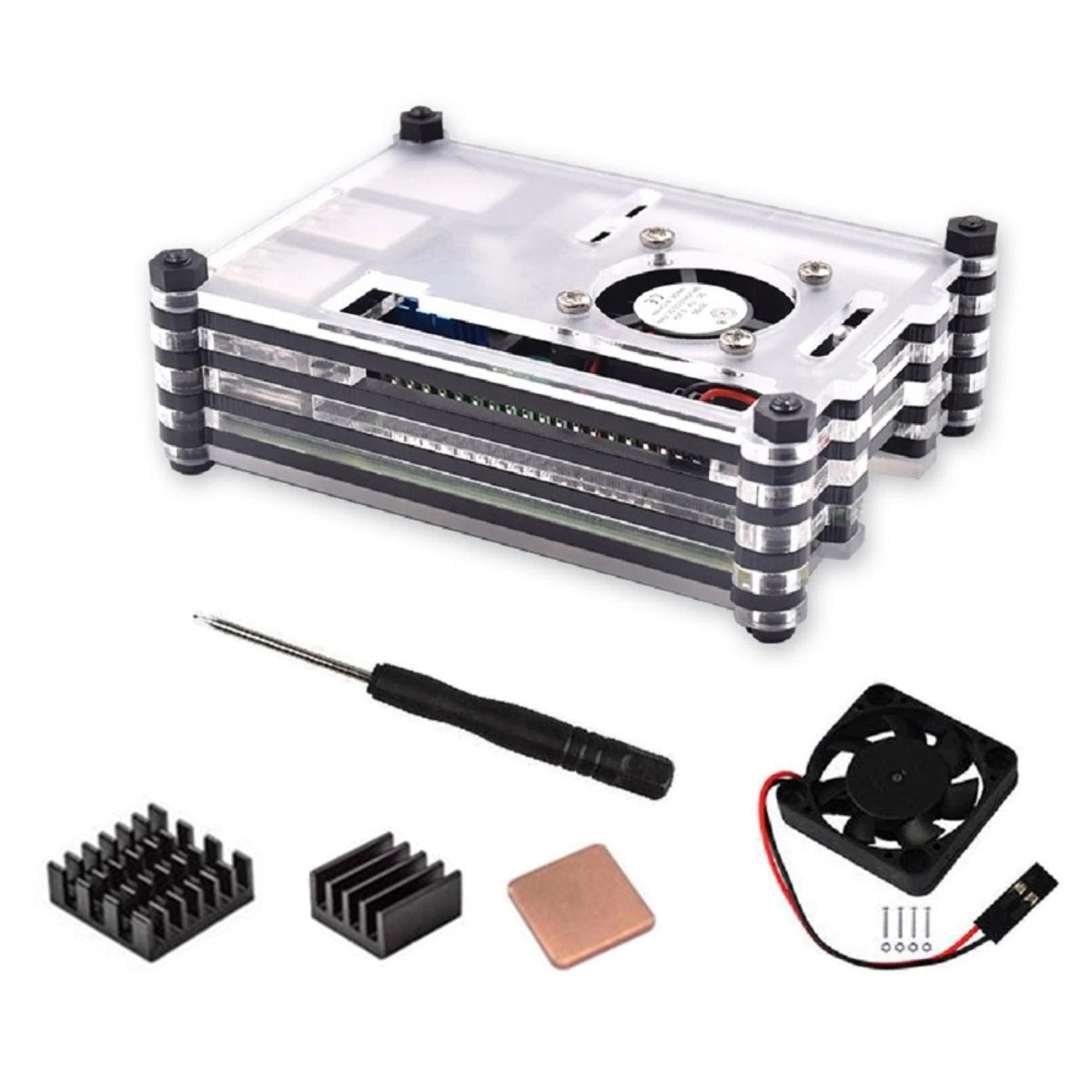 Acrylic Transparent Heatsink Case With Cooling Fan For Raspberry Pi RPI 3B+/3B