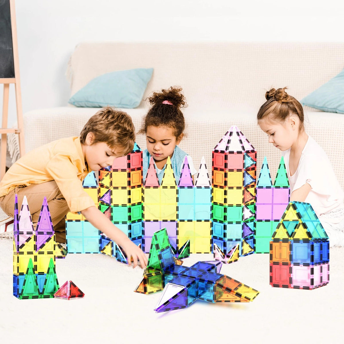 PicassoTiles 100 Piece Set 100pcs Magnet Building Tiles Clear 100, Multicolor