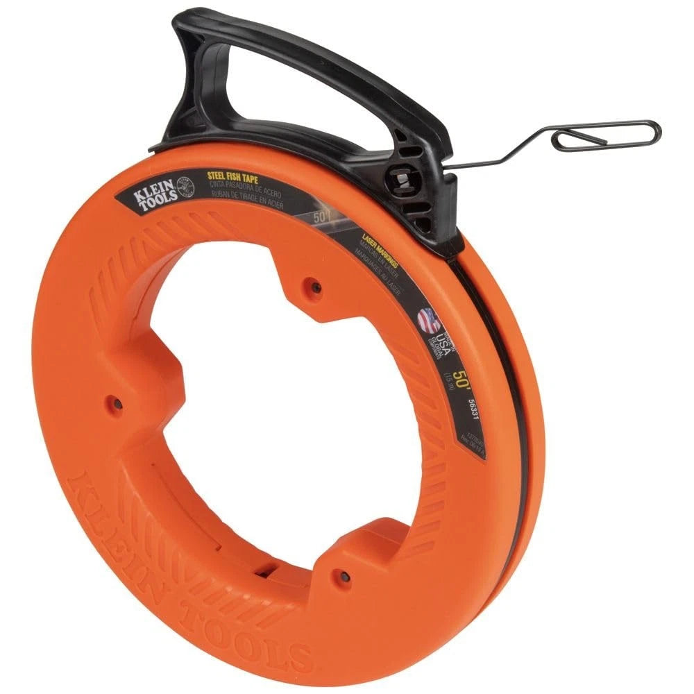 Klein Tools 56331 50-Foot Electrical Fish Tape, Steel One Size, Orange/Black