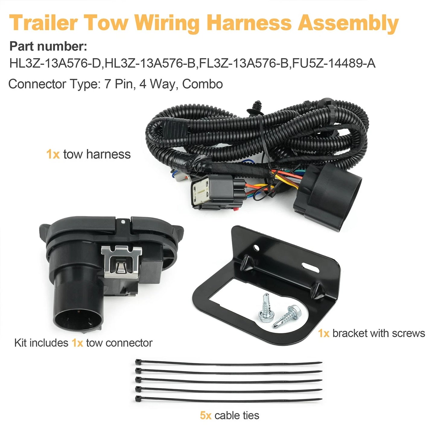 Rear Bumper Tow Connector Harness Kit For Ford F-150 2015-2020 HL3Z-13A576-D