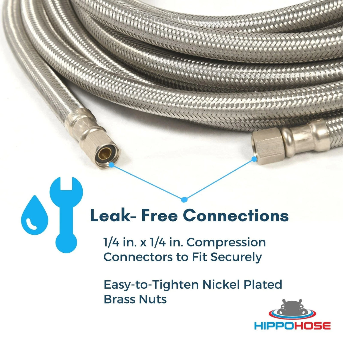 Refrigerator Icemaker Hose (20 FT) - Universal Fit 20 foot, Stainless Steel