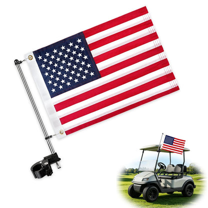 Golf Cart Flag Holder and Pole Kit, Adjustable 12" x 18", Black-1 Pack