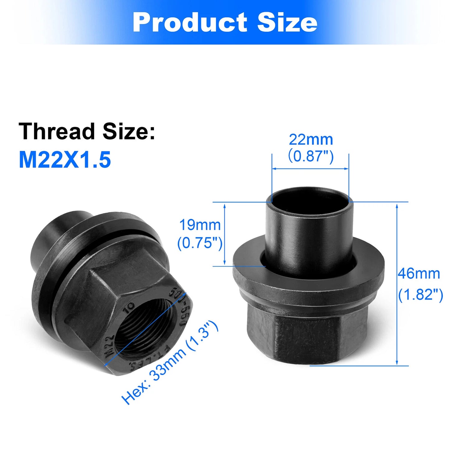 20 Pack 33mm M22x1.5 x 19mm Wheel Nuts Sleeve Nuts M22-1.5x19mm Skirt Flange