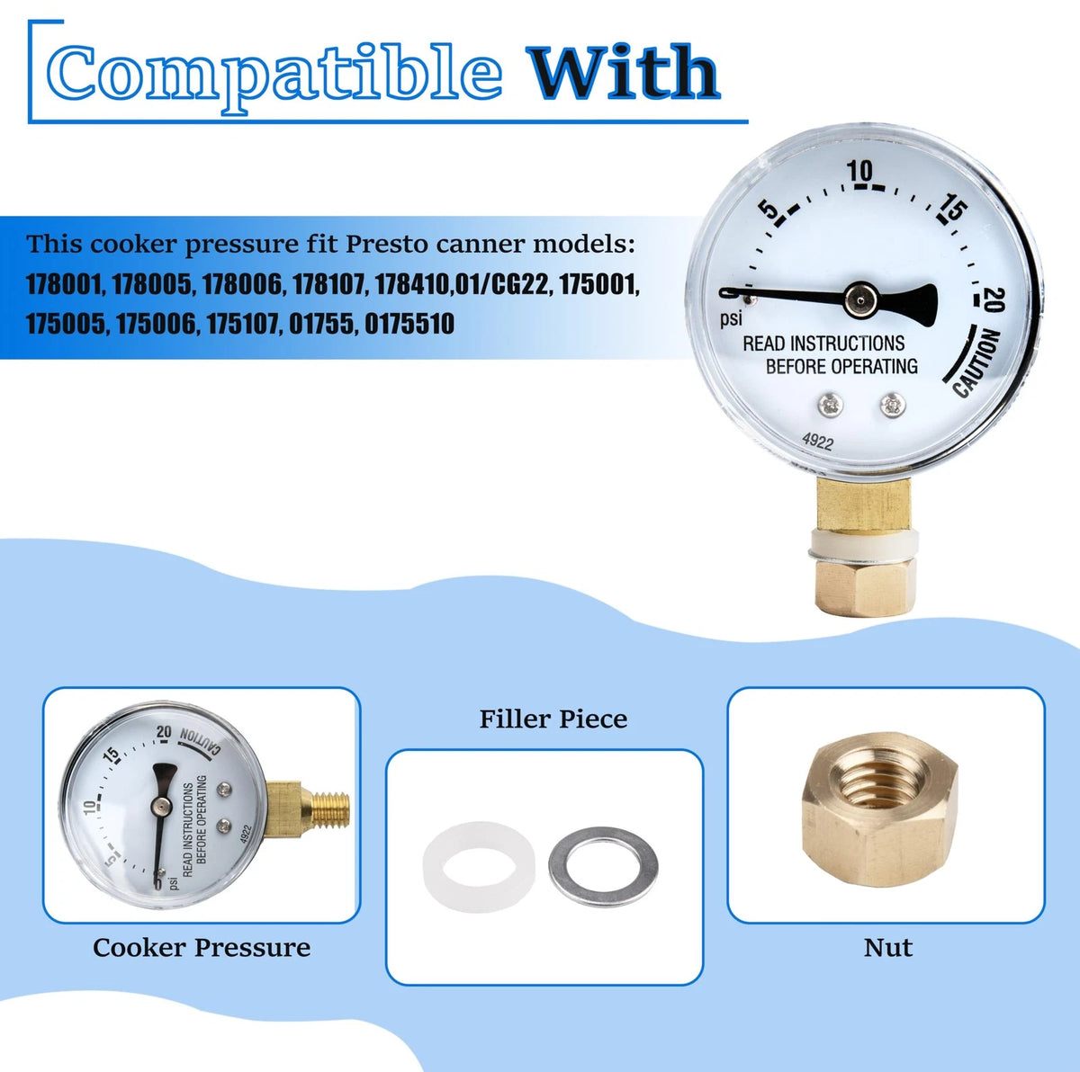 Stainless Steal Cooker Pressure Guage,Replace for Presto 85772 0, silver