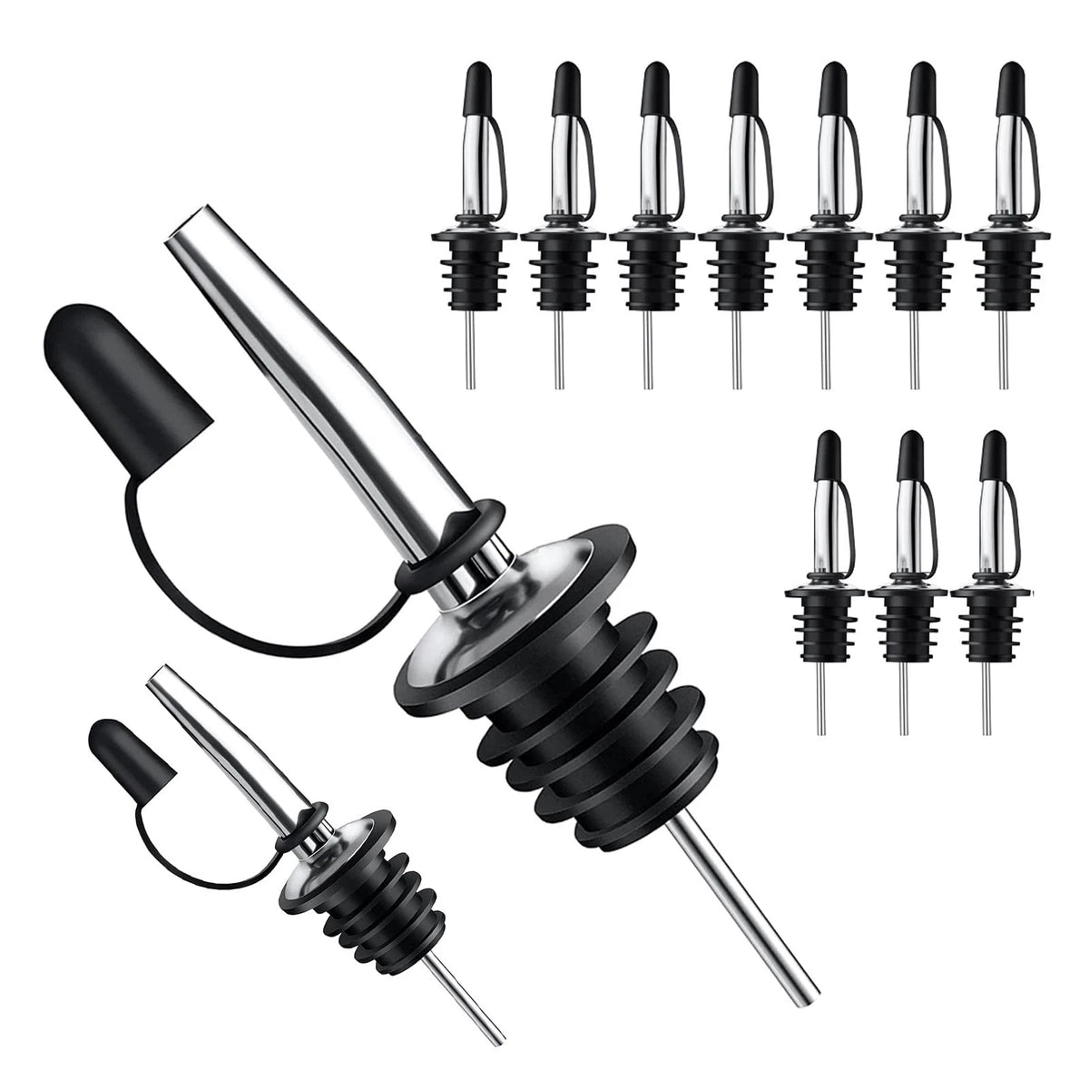 Pafusen 12 Pack Liquor Pour Spout With Dust Caps - Bottle Pourers for Silver