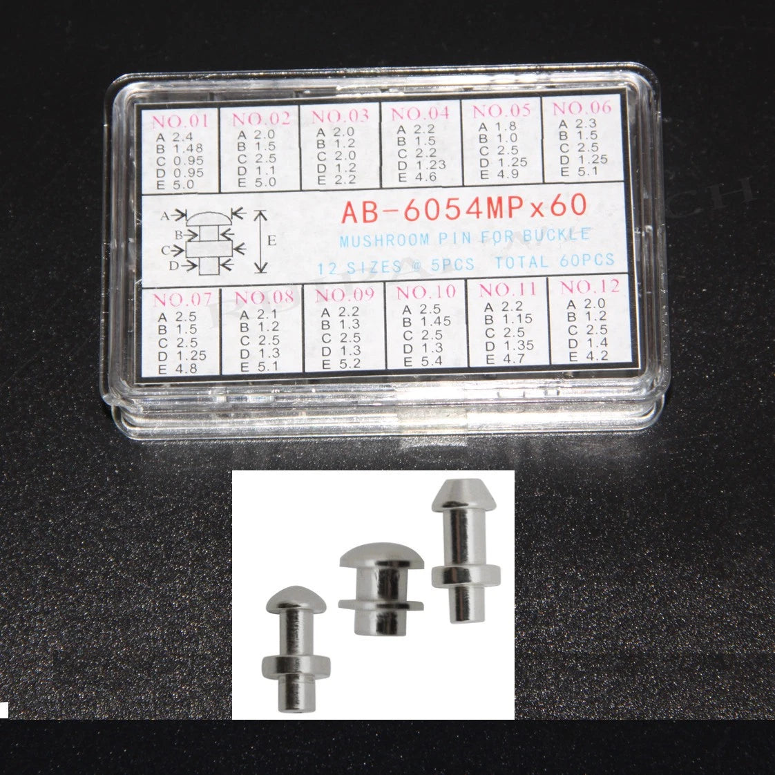 12-Size Assorted Center Locking Pin Mushroom Head For Bottom Of Clasp Refills