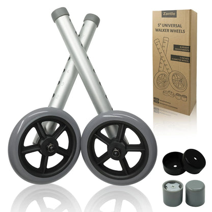 Zantle Universal Walker Wheels Replacement - 5 Inch, 5 inches, Grey