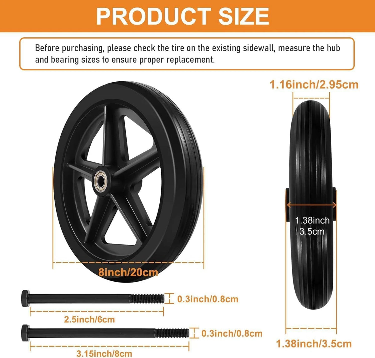 2Pcs 8 Inch Replacement Wheelchair 8 inch narrow, 8 Narrow 2 Pieces