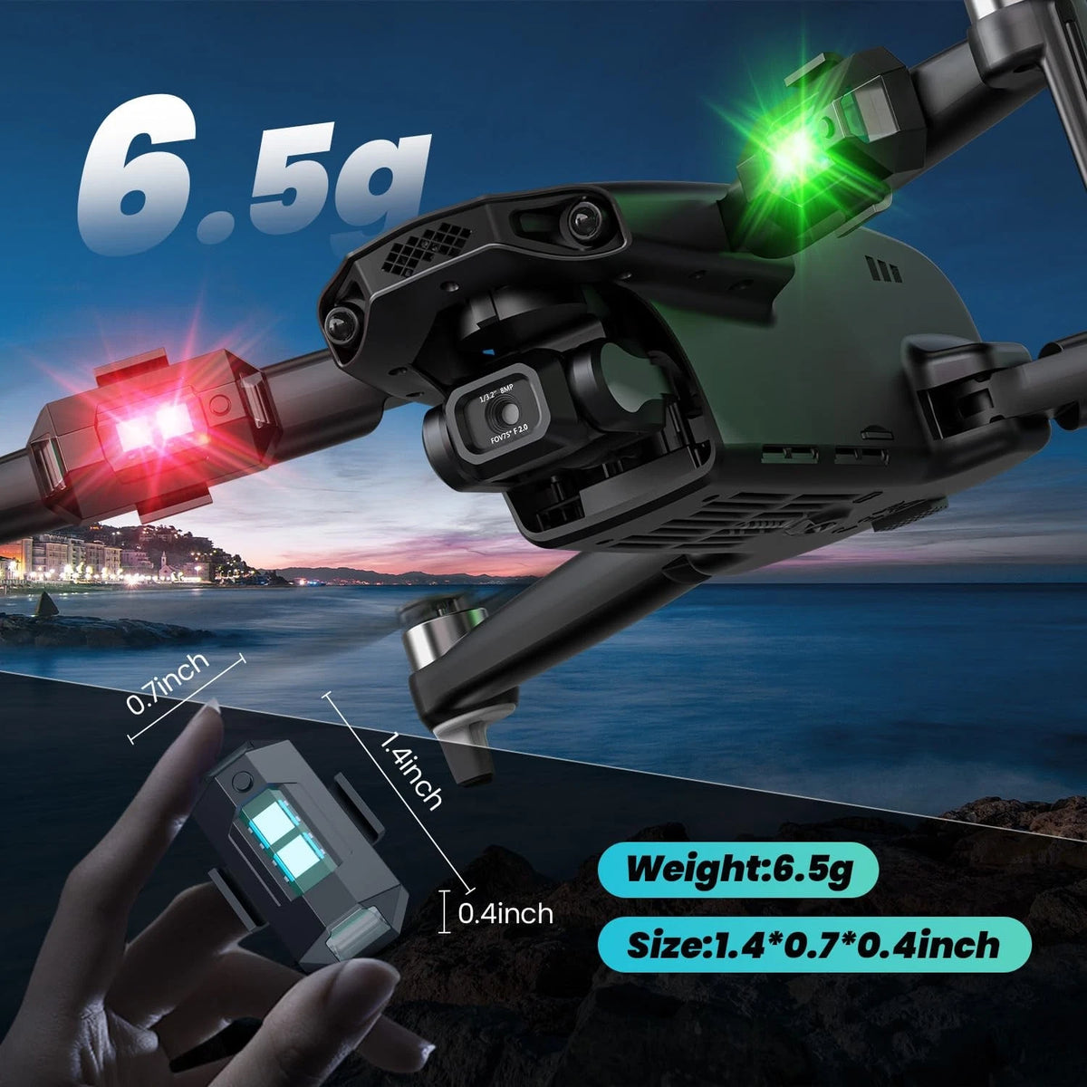 Holyton Drone Strobe Light, Anti Collision Rechargable 1-Pack, Black