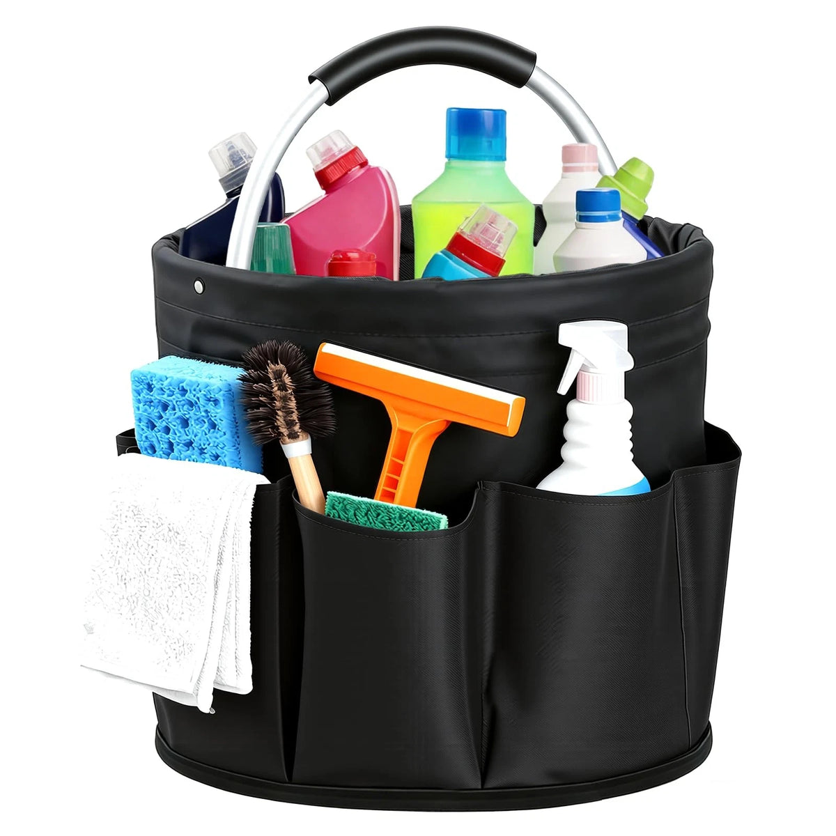 CIHTL Cleaning Caddy with Handle, for Supplies Organizer Bucket Black