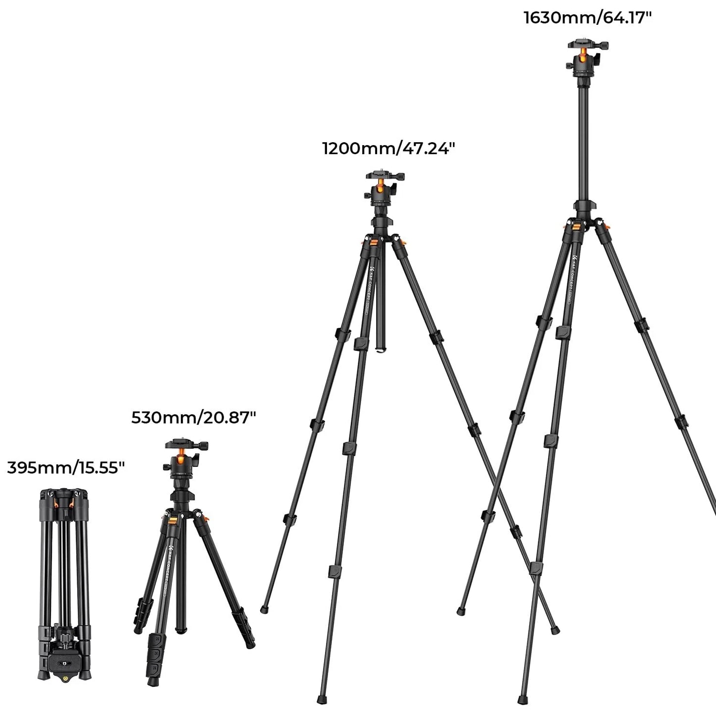 K&F CONCEPT 64 inch/163 cm Camera 64" height/8kg load, Black and Orange