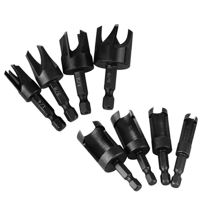 8 x Straight/Tapered  1/4" Hex Quick change shank Wood Plug Cutter Drill Bit