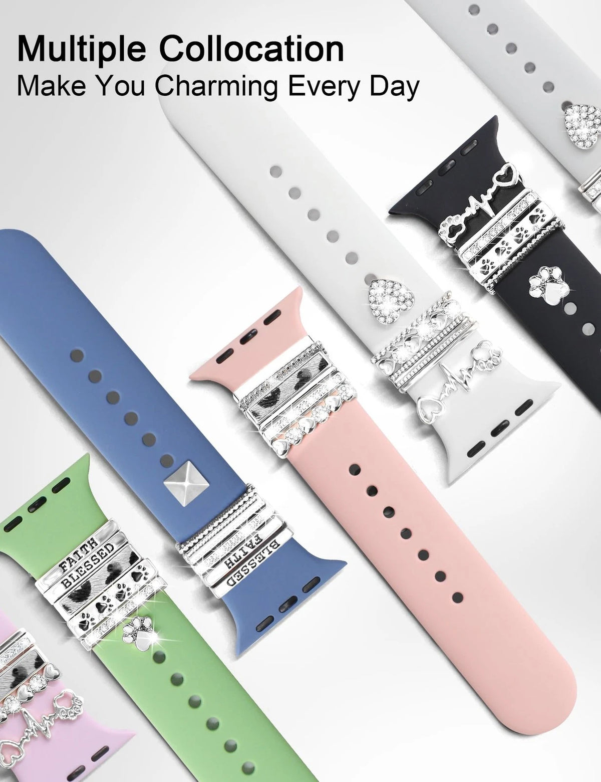 JR.DM 13 Pieces Sliver Watch Band Charms with 10-Pcs 42mm x 3mm, A-Silver