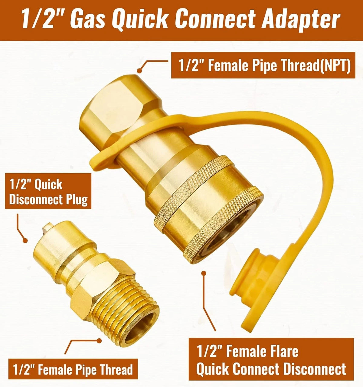 1/2” Gas Quick Connect Kit, LP Disconnect Connector & Male...